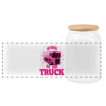 Truck driver - Panoramic Cookie Jar with Wooden Lid - white - Front