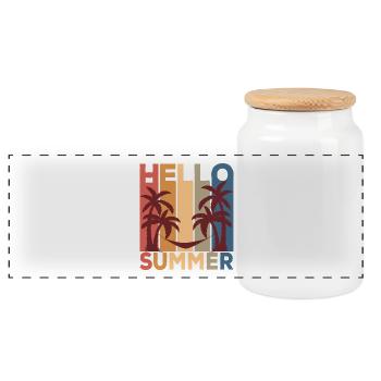 Hallo Summer Palms Retro - Panorama Keksdose mit Holzdeckel - Weiß - Vorne