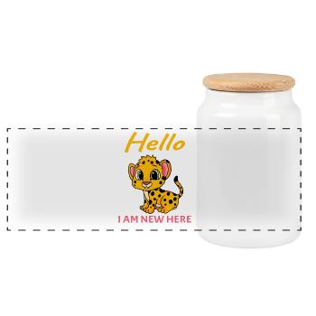 Bébé Naissance Enceinte - Bonjour Je suis nouveau Ici - Boîte à biscuits avec couvercle en bois - blanc - Devant