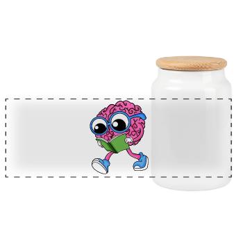 Brain on reading - Panoramic Cookie Jar with Wooden Lid - white - Front
