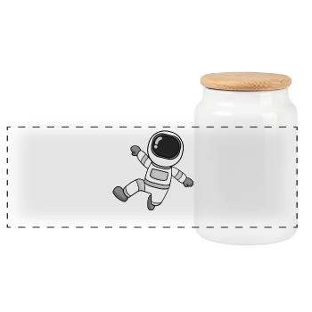 Astronaut Motiv - Panorama Keksdose mit Holzdeckel - Weiß - Vorne
