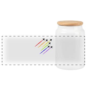 Regenbogen Flugzeug - Panorama Keksdose mit Holzdeckel - Weiß - Vorne