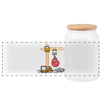 Bagger T-Shirt 6. Geburtstag 6 Jahre Jungen Shirt - Panorama Keksdose mit Holzdeckel - Weiß - Vorne