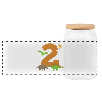 2. Geburtstag Dinosaurier - Panorama Keksdose mit Holzdeckel - Weiß - Vorne