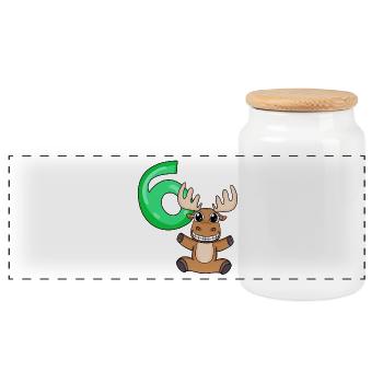 6 anniversaire de Elch - 6 ans - Boîte à biscuits avec couvercle en bois - blanc - Devant