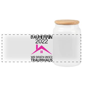 Bauherrin Hausbau Baustelle Richtfest 2022 - Panorama Keksdose mit Holzdeckel - Weiß - Vorne