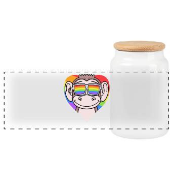 LGBT Herz mit Affe Regenbogen - Panorama Keksdose mit Holzdeckel - Weiß - Vorne