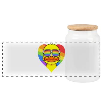 LGBT Herz mit Ente Regenbogen - Panorama Keksdose mit Holzdeckel - Weiß - Vorne