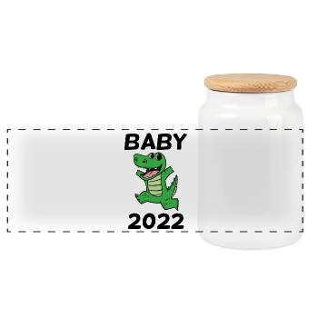 Baby 2022 - Neugeborenes 2022 Baby Geschenk - Panorama Keksdose mit Holzdeckel - Weiß - Vorne