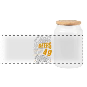 49. Geburtstag bier - Panorama Keksdose mit Holzdeckel - Weiß - Vorne