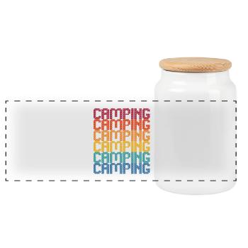 Camping Regenbogen Blockschrift - Panorama Keksdose mit Holzdeckel - Weiß - Vorne