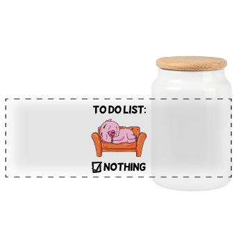 To do list Nothing Schwein Entspannen Faul lustig - Panorama Keksdose mit Holzdeckel - Weiß - Vorne