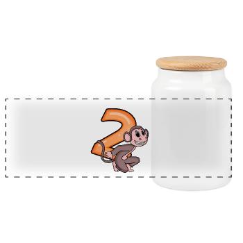 2 ans - Singe - 2ème anniversaire motif - Boîte à biscuits avec couvercle en bois - blanc - Devant