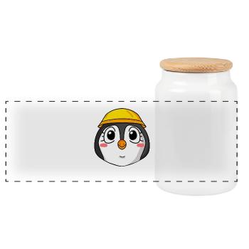 Pinguin Baustelle - Panorama Keksdose mit Holzdeckel - Weiß - Vorne