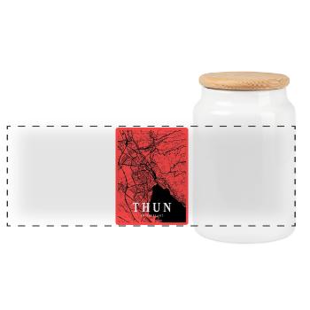 Carte de la ville de Thun en contraste rouge - Boîte à biscuits avec couvercle en bois - blanc - Devant