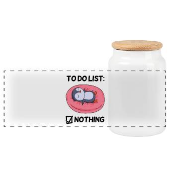 To do list Nothing Pinguin Entspannen Faul lustig - Panorama Keksdose mit Holzdeckel - Weiß - Vorne