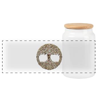 Elegant Celtic tree - Panoramic Cookie Jar with Wooden Lid - white - Front
