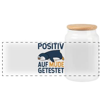 Pinguin Arbeit Beruf faul lustiges Geschenk - Panorama Keksdose mit Holzdeckel - Weiß - Vorne