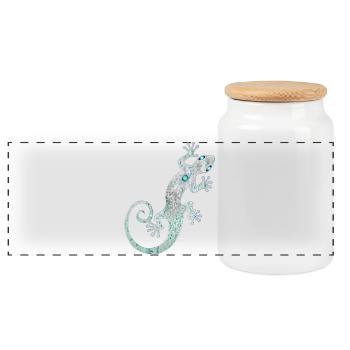 Artful Ethno Gecko made of silver & turquoise colors - Panoramic Cookie Jar with Wooden Lid - white - Front