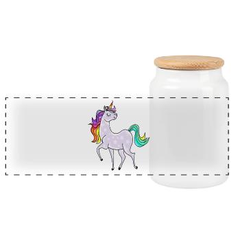 Einhorn mit Sternchen und Regenbogen Farben - Panorama Keksdose mit Holzdeckel - Weiß - Vorne
