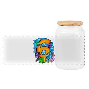 6 ans - 6ème anniversaire - Poisson dans l’océan - Boîte à biscuits avec couvercle en bois - blanc - Devant