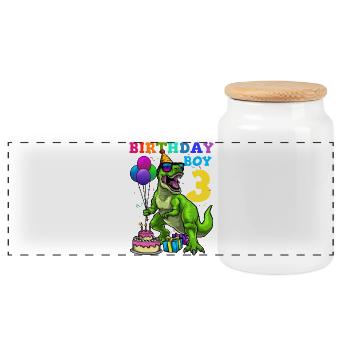 3. Geburtstag Dinosaurier Kindergeburtstag - Panorama Keksdose mit Holzdeckel - Weiß - Vorne