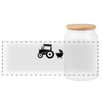 Tractor with baby cart - Panoramic Cookie Jar with Wooden Lid - white - Front