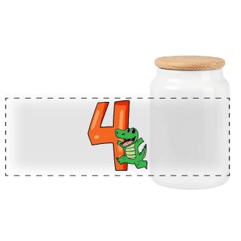 4th birthday - 4 years old - children's birthday party - Panoramic Cookie Jar with Wooden Lid - white - Front