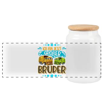 Müllauto Großer Bruder - Panorama Keksdose mit Holzdeckel - Weiß - Vorne