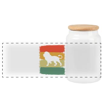 Lion - Panoramic Cookie Jar with Wooden Lid - white - Front