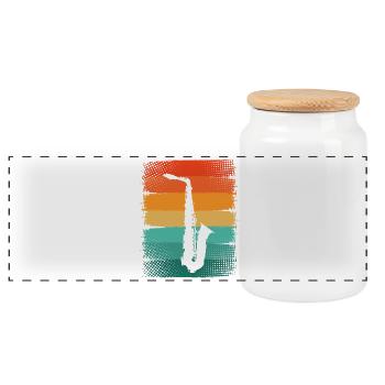 Saxophone Saxophonist - Panoramic Cookie Jar with Wooden Lid - white - Front