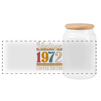 1972 Year of birth Vintage Retro Vintage - Panoramic Cookie Jar with Wooden Lid - white - Front