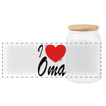 Heart and Oma Love Typography Design - Panoramic Cookie Jar with Wooden Lid - white - Front