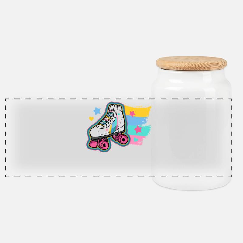 Rollschuhe Rollschuhläufer - Panorama Keksdose mit Holzdeckel - Weiß