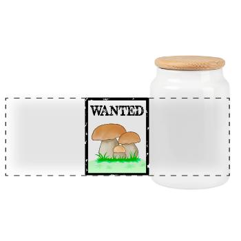 Wanted, porcini mushroom, men's mushroom, Röhrling mushroom - Panoramic Cookie Jar with Wooden Lid - white - Front