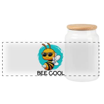 Sonnenbiene Peacezeichen Bee Cool - Panorama Keksdose mit Holzdeckel - Weiß - Vorne