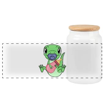 Bébé Lézard - Boîte à biscuits avec couvercle en bois - blanc - Devant