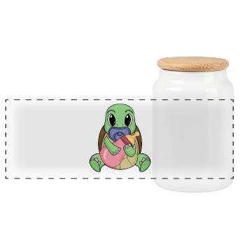 Bébé Tortue - Boîte à biscuits avec couvercle en bois - blanc - Devant