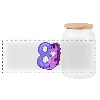 8 ans - 8ème anniversaire - Motif hippocampe - Boîte à biscuits avec couvercle en bois - blanc - Devant