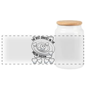Kawaii Tooth Charm in Orbit - Panoramic Cookie Jar with Wooden Lid - white - Front