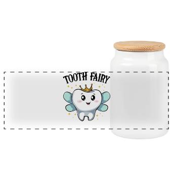 Royal Tooth with Wings Tooth Fairy - Panoramic Cookie Jar with Wooden Lid - white - Front