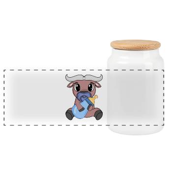 Bébé Jeune Buffle - Boîte à biscuits avec couvercle en bois - blanc - Devant
