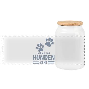 Dog and master sayings - Panoramic Cookie Jar with Wooden Lid - white - Front