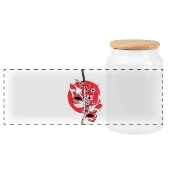 Kitsune Maske Japanisches Schwert Katana Japanese - Panorama Keksdose mit Holzdeckel - Weiß - Vorne