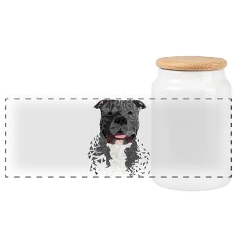 American Bully XL Polygon künstlerisch gestaltet - Panorama Keksdose mit Holzdeckel - Weiß - Vorne