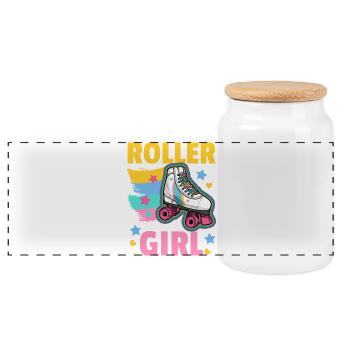 Rollschuhe Roller Girl - Panorama Keksdose mit Holzdeckel - Weiß - Vorne