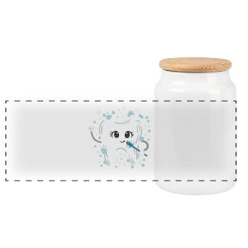 Zahnarzt Zähne Kawaii - Panorama Keksdose mit Holzdeckel - Weiß - Vorne