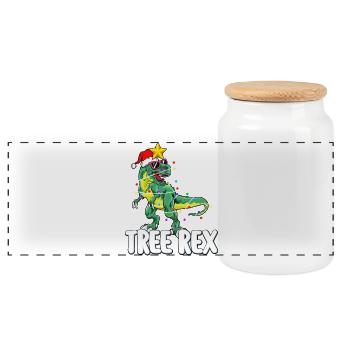 Trex Christmas Tree Tree Rex Dinosaur Family Party - Panoramic Cookie Jar with Wooden Lid - white - Front