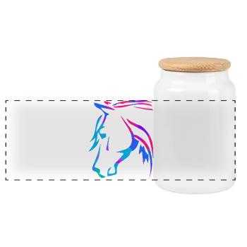 Pferd in Pink - Pferdekopf Zeichnung - Ross Reiten - Panorama Keksdose mit Holzdeckel - Weiß - Vorne