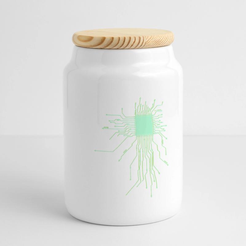 board core cpu computer nerd pc humor geek code Panoramic Cookie Jar with Wooden Lid